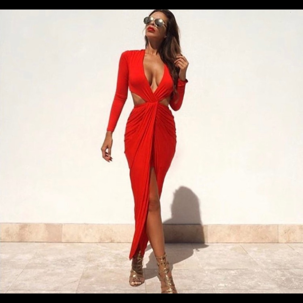 Hot Miami Styles Red Cut Out Maxi Dress